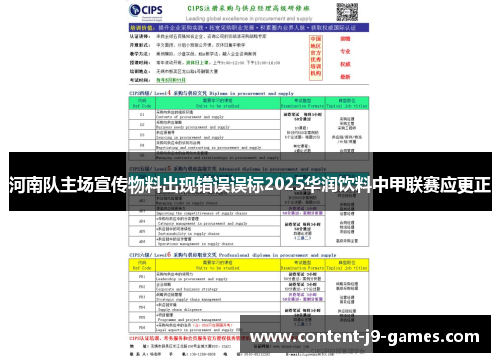 河南队主场宣传物料出现错误误标2025华润饮料中甲联赛应更正
